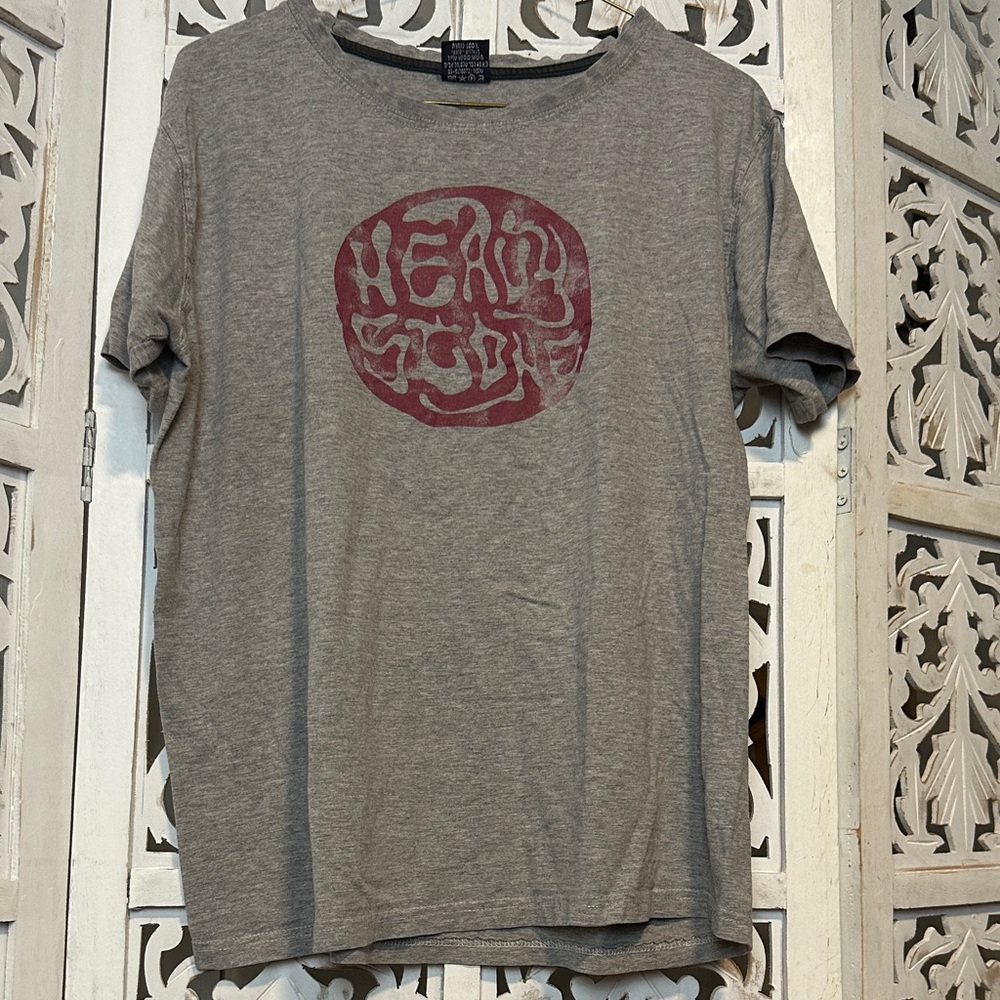 Grey Graphic Tee with Red Print